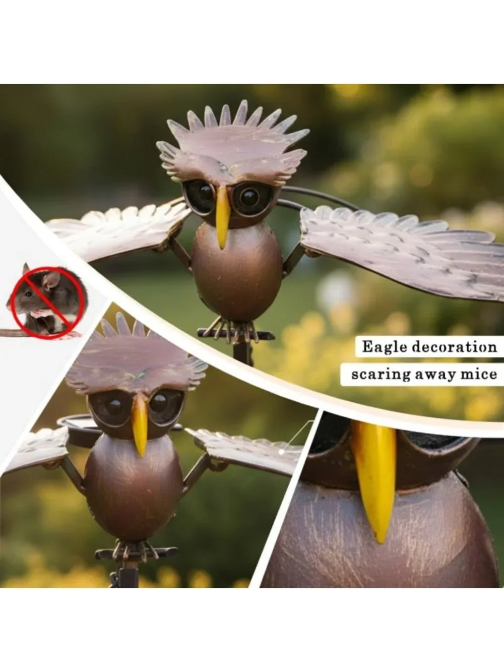 Kinetic Metal Owl Garden Stake Decor - Outdoor Sculpture for Lawn & Yard